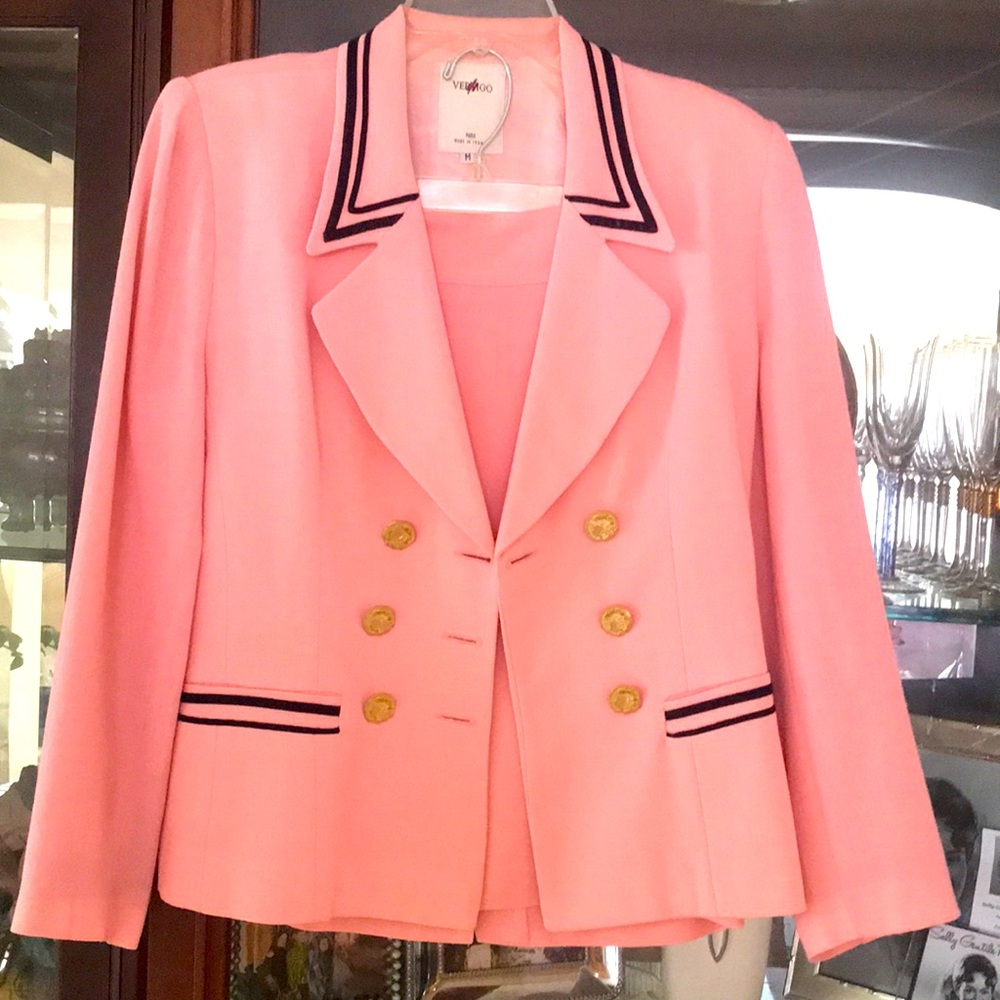 Amazing pink Vertigo pink jacket and skirt. Made in Paris